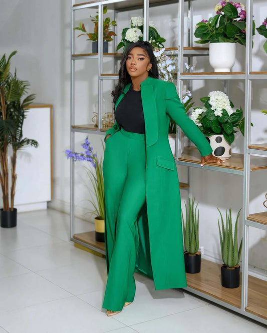 Maxy Streetwear Fashion X-Long Blazer Coat and Long Pants Suit 2 Two Piece Set for Women Spring African Work Business Outfits