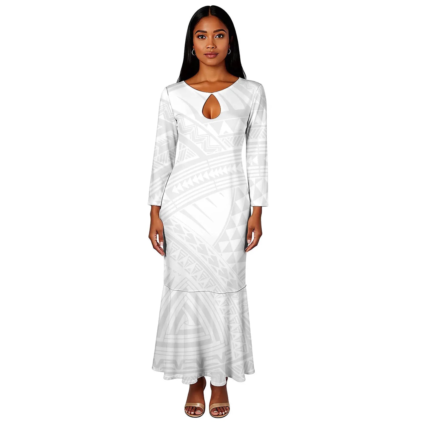 Maxy New White Elegant Polynesian Samoa Tribal Print Trumpet Fishtail Dress Custom Ladies Casual Evening Dresses