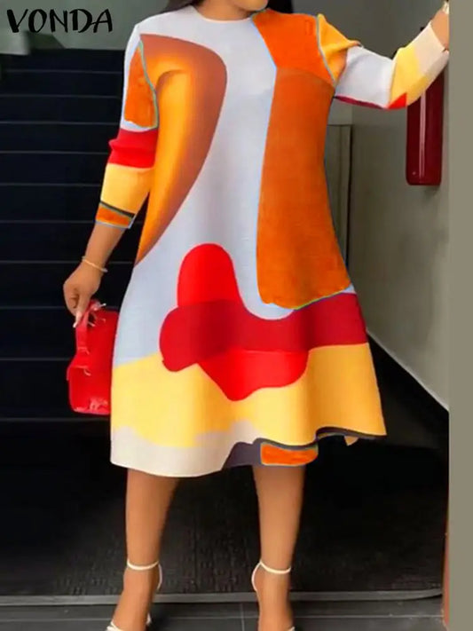 Maxy Plus Size 5XL Women Dress Bohemian Printed Party Dress Elegant A-Line Sundress Casual Vestidos Loose Robe Oversized