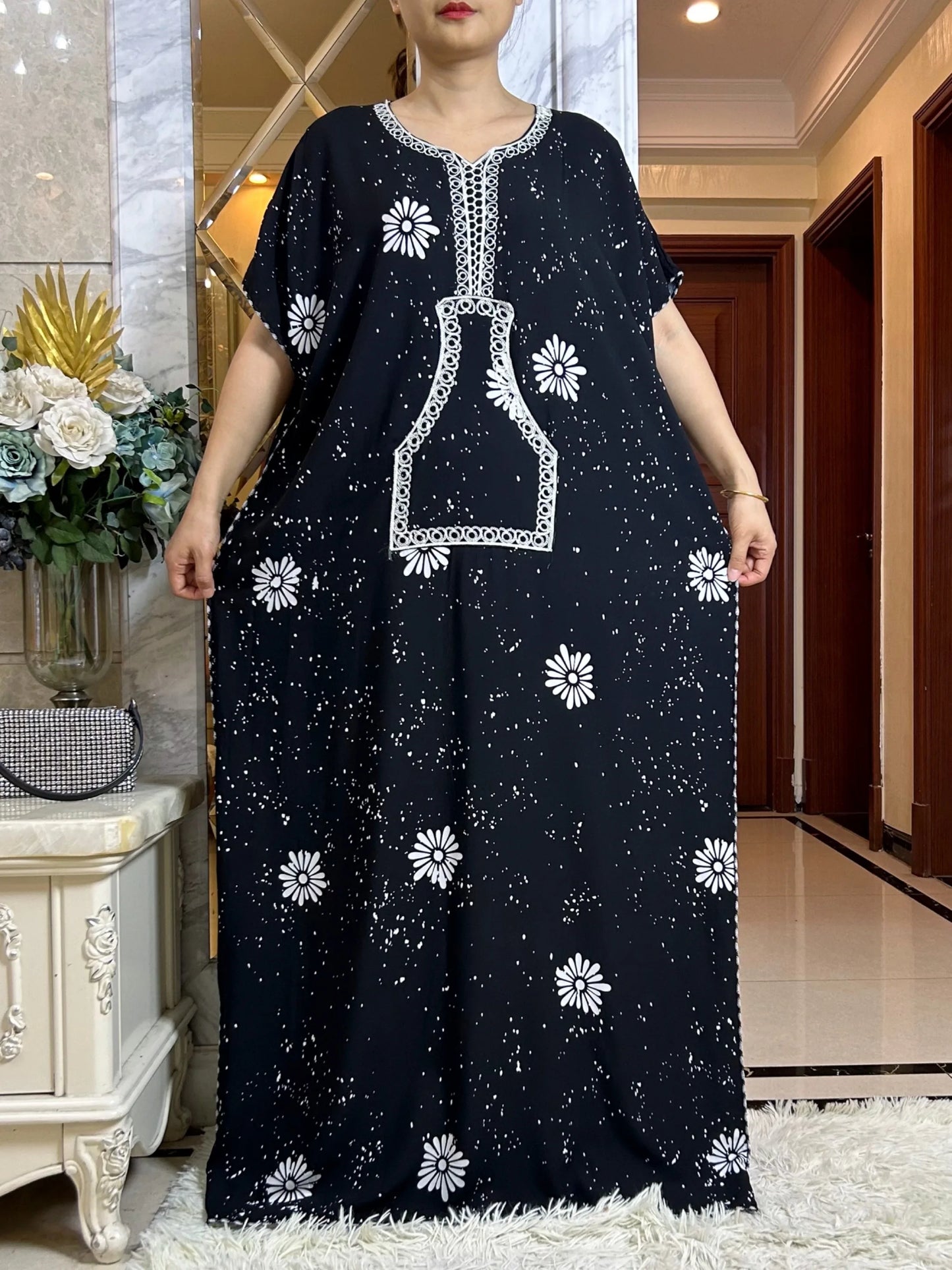 Maxy New Summer Dubai Fashion Party Femme Elegant Dress Printing Cotton Loose Short Sleeve Maxi Islam Women African Abaya Clothes