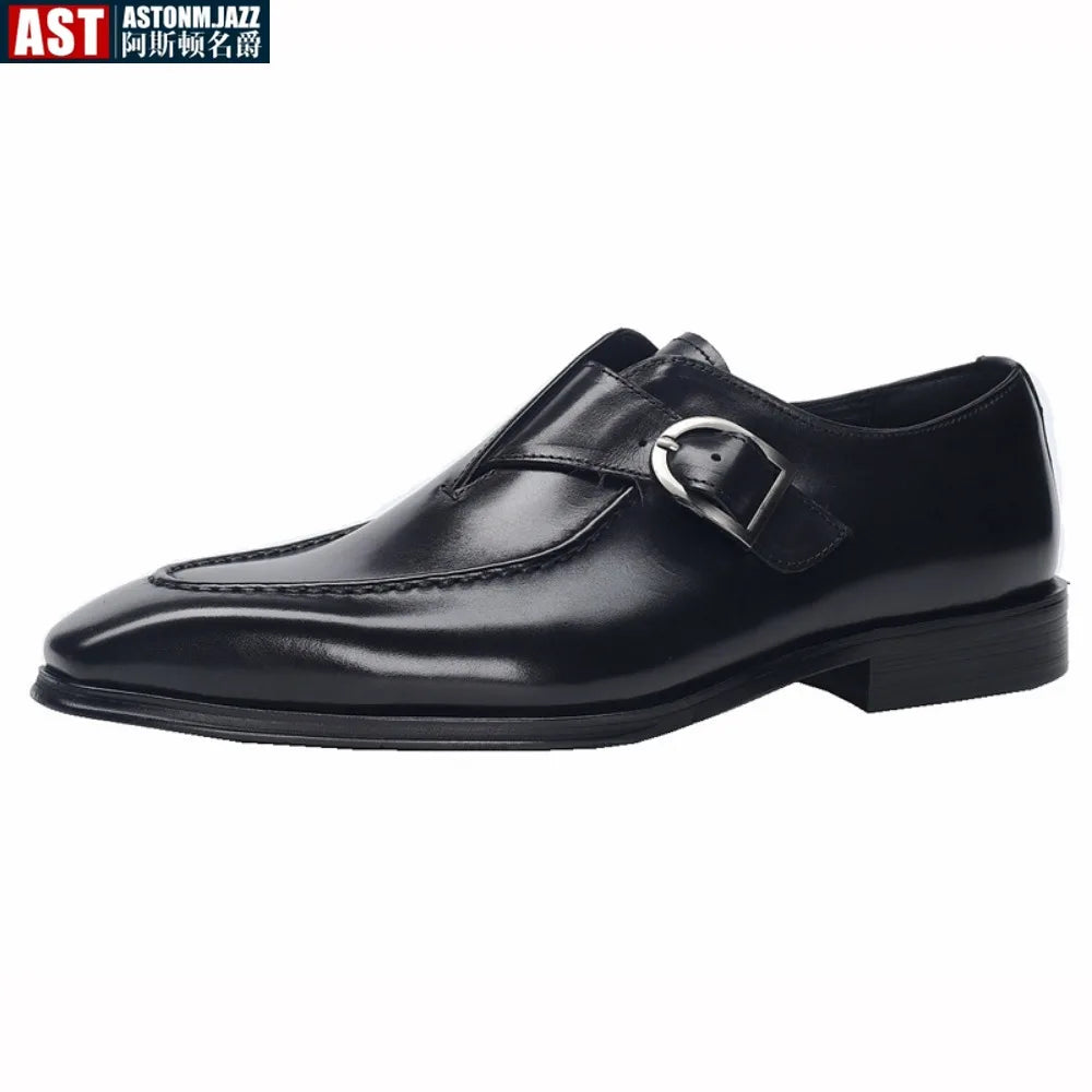 Amay Genuine Leather Mens Loafers Handmade Monk Strap Wedding Party Casual Dress Shoes Summer Autumn Footwear for Men