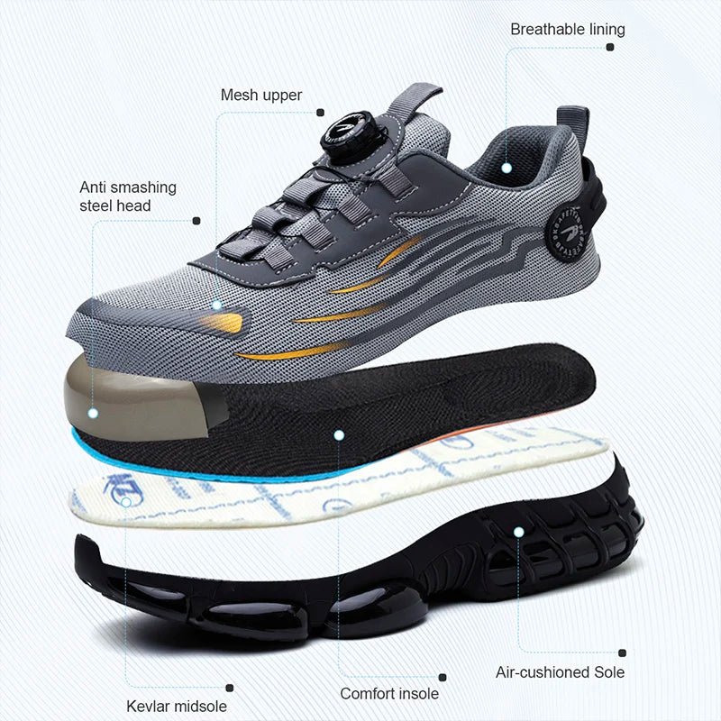 Visco Rotating Button New Safety Shoes Men Anti-smash Anti-puncture Work Shoes Fashion Men Sport Shoes Security Protective Boots Men