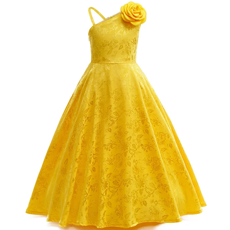 Maxy Elegant Solid Evening Gown Yellow Princess Dress For Girls Party Dresses Fashion Cartoon Rabbit Police Same Cosplay Costumes