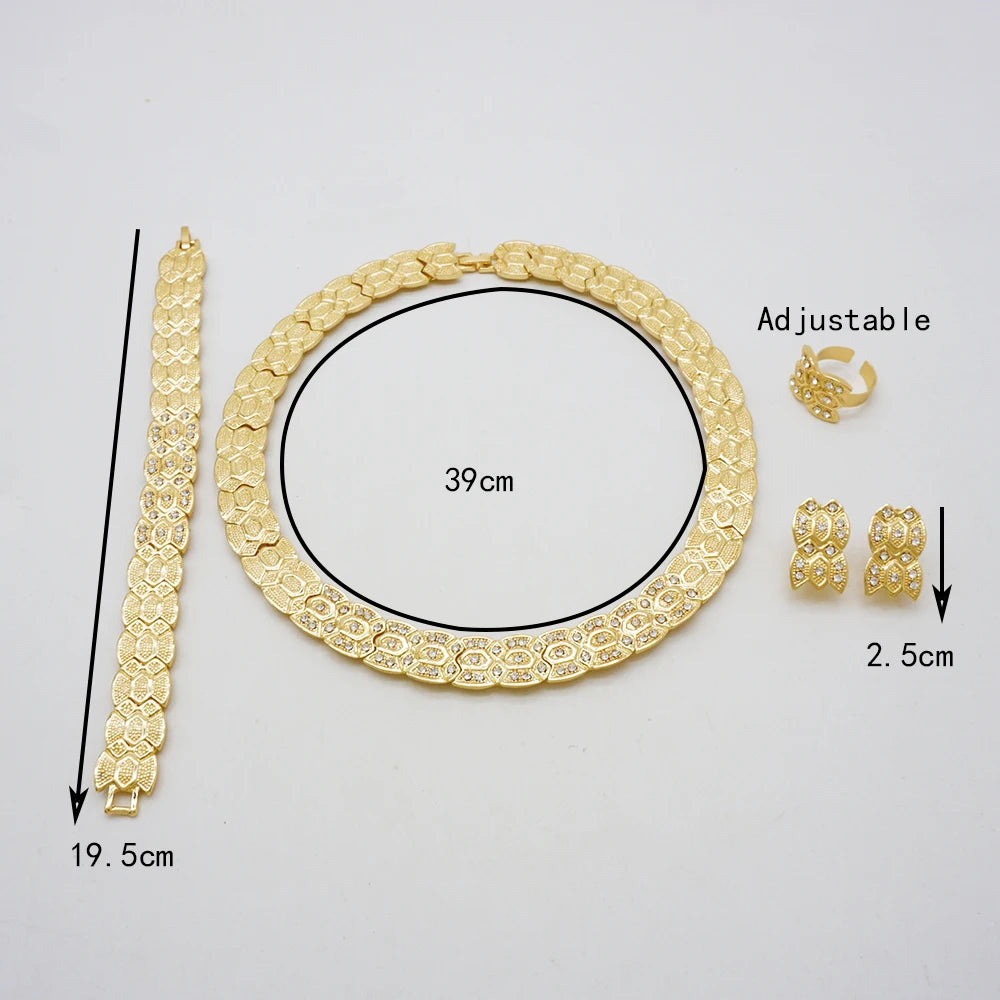 Maxy Luxury African Saudi Gold Color Jewelry Set Necklace Earrings Bracelets  Rings Sets  Wear  Banquets  Pairing Gifts