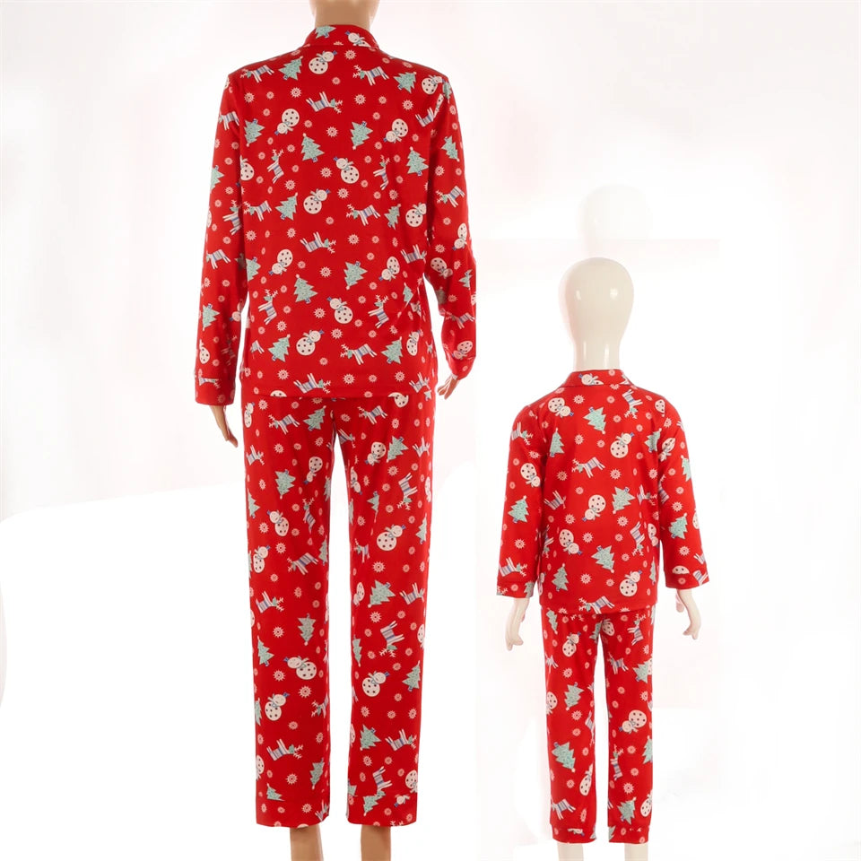 New Year Fashion Print Matching Family Christmas Pajamas Set Shirt + Pants Parent-child Outfit Cardigan Loungewear Home Clothes