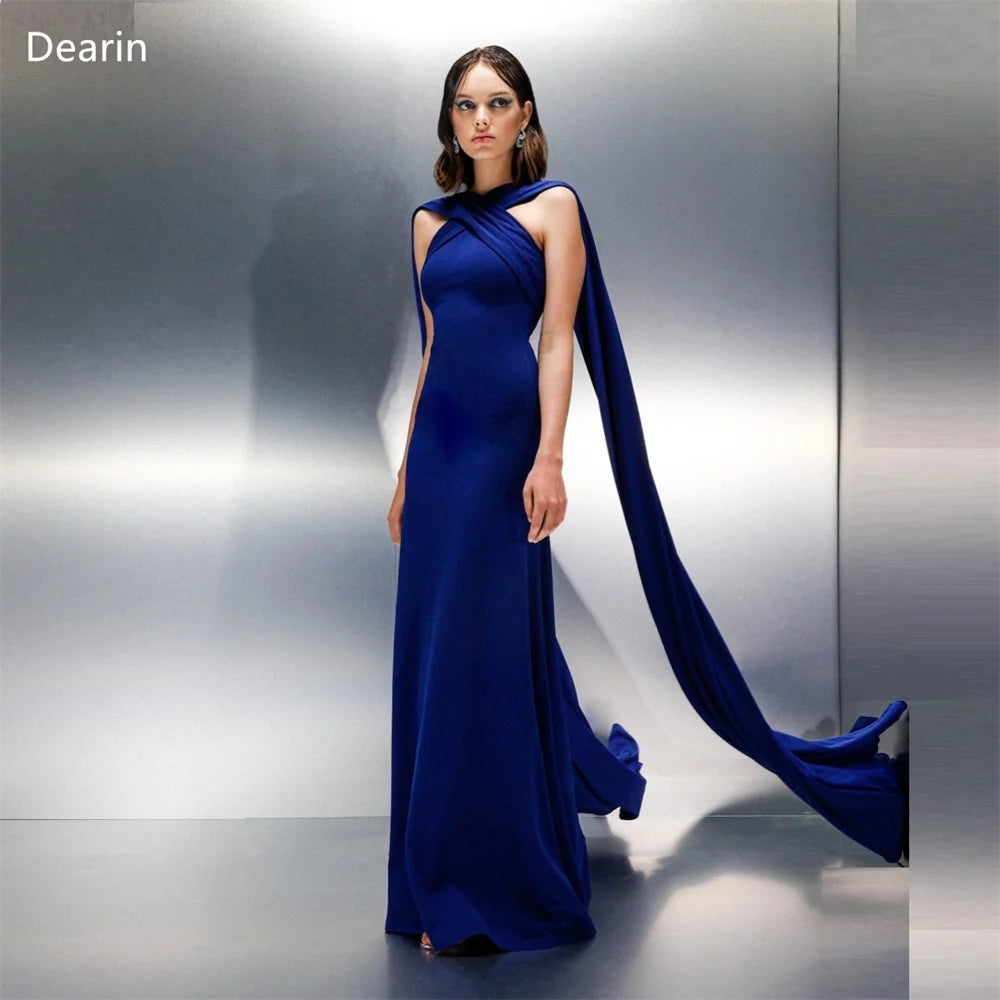 Maxy Customized Formal Gown Dearin Halter A-line Floor Length Skirts Draped Sleeveless Bespoke Occasion Dresses Saudi Arabia Prom Eve