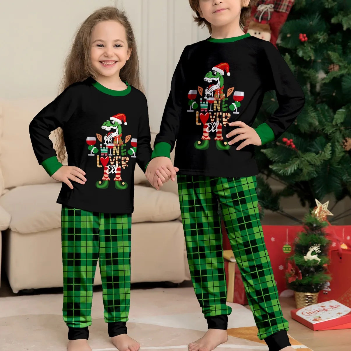New Christmas family suit cartoon color cow head printed family suit cotton soft round neck long sleeve pajamas pants 2 sets