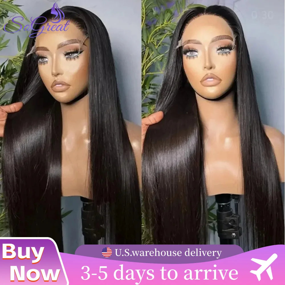 Maxy So Great 13x4 Lace Frontal Bone Straight Human Hair Wigs 13x6 Hd Lace Frontal Wig Straight Natural Black Wig Pre-Pluck For Women