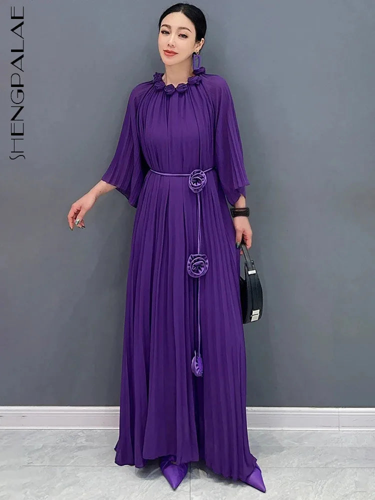 Babs Summer New Dress For Women Flower Bract Neck Flower Bract Sleeve Lace Fold Female Big Swing Black Dresses 5C1280