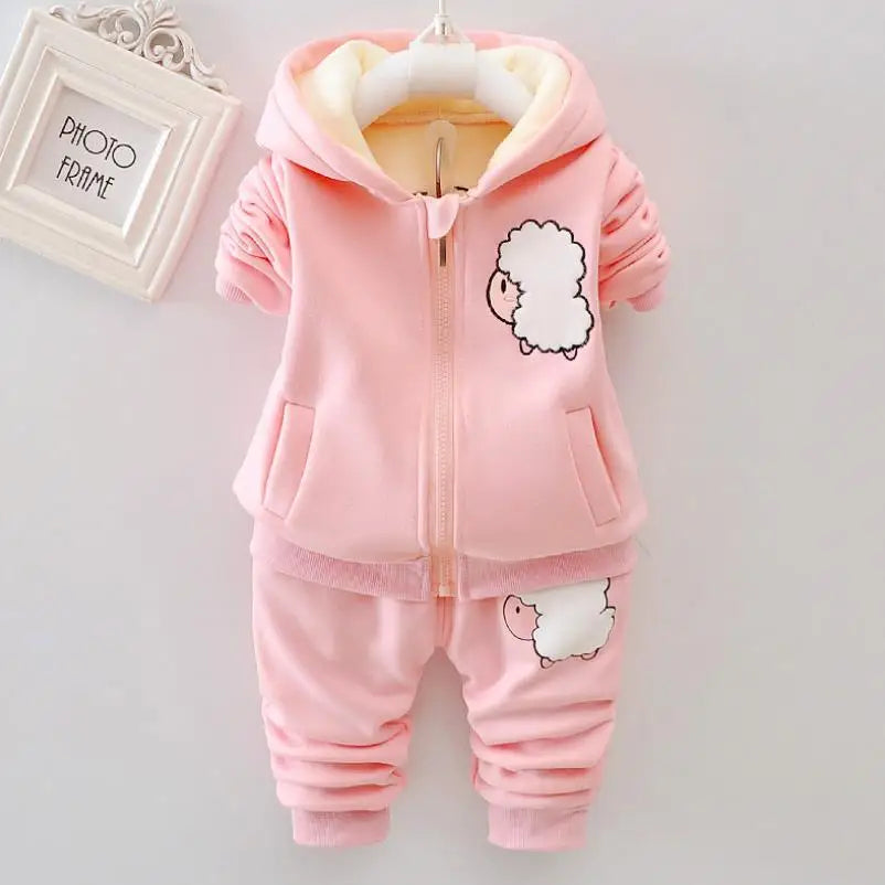 Maxy 2024 New Baby Boys Girls Christmas Cartoon Winter Hooded Plush Warm Vest Coat+Sweatshirt+Pants 3Pcs Infant Children Sports Suit