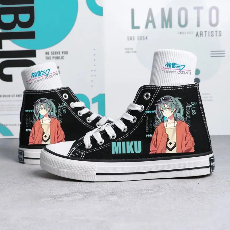 Maxy Kawaii Hatsune Miku Canvas Shoes Summer New Thin Shoes Cartoon New High Top/low Top Versatile Boy Girl Shoes Couple Style