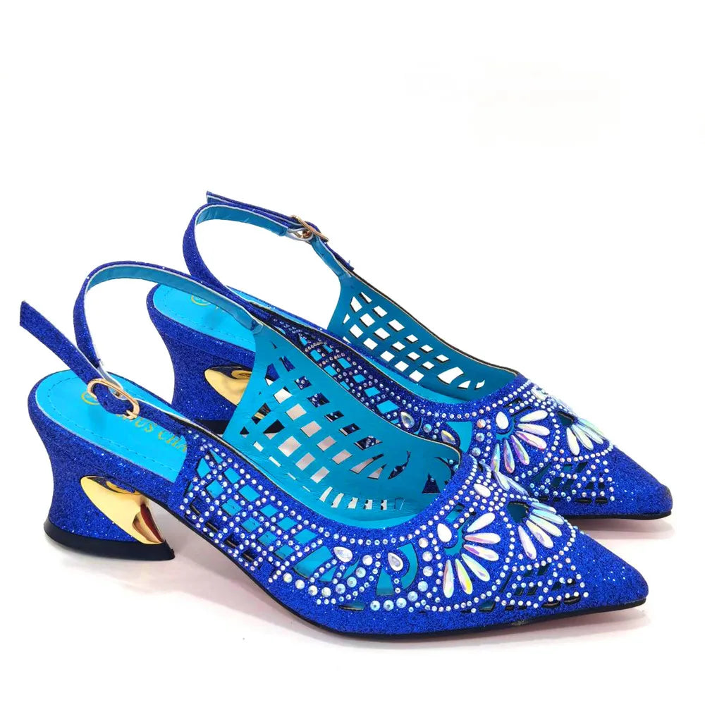 Babs Summer Sandals New Arrival Hot Selling Italian Design Fashion Crystal Style Ladies Shoes and Bag Set in Blue Color for Party