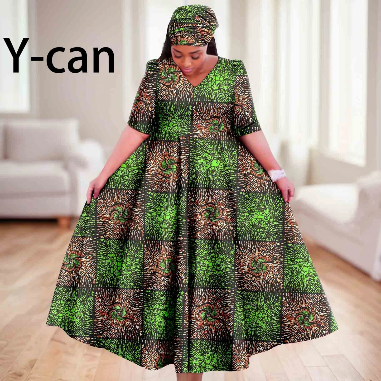 Maxy Church Dresses for Woman Traditional Party Gown V Neck Maxy Dress with Free Turban Wedding Africa Turkey Style 2425083