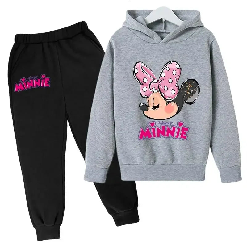 Minnie Mouse Clothes Set For Baby Girls With Autumn Winter Suit Mickey Mouse Toddler Kid Hoodies Set Infant Boy Clothing