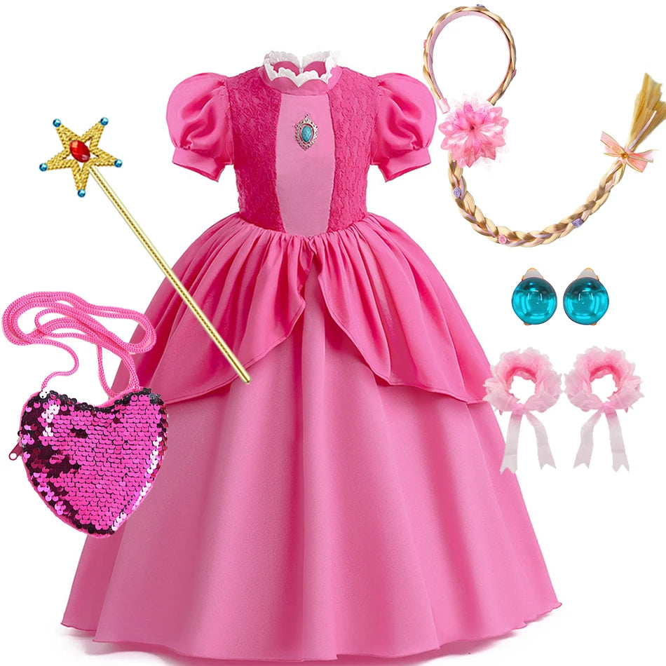 Girls Peach Princess Dress Halloween Fantasy Costume Children Ceremonial Luxury Carnival Outfits Kids Elegant Gowns Pagent Sets