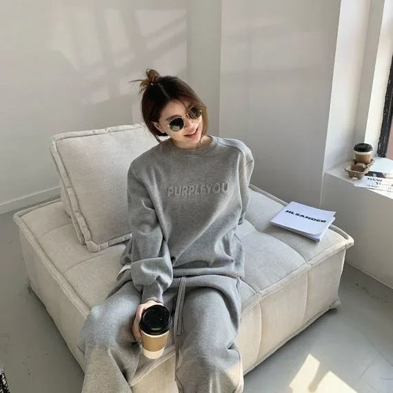 Maxy Thick Tracksuit Women Two Pieces Set Sweatshirts Pullover Hoodies Pockets Pants Suit Drawstring Trousers Sports Outfits Autumn