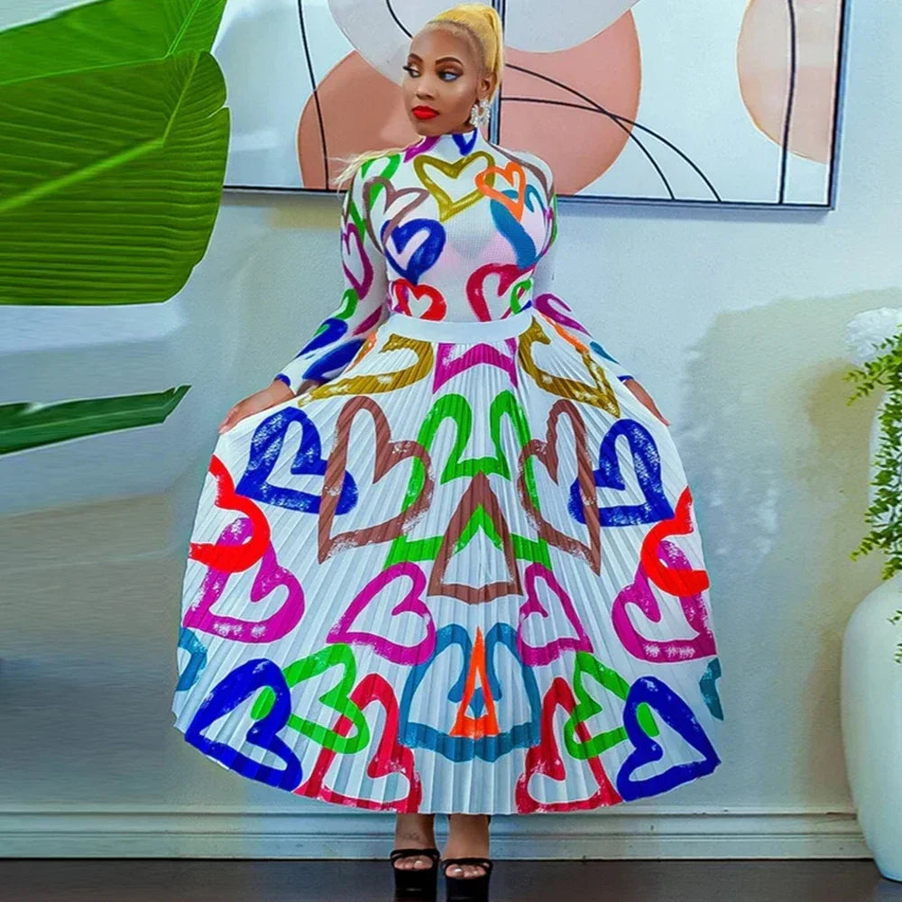 Maxy Two Piece Set Tops And Pleated Skirt Suit Women Clothing African Dashiki Wedding Party Traditional Robe Ankara Outfits Kaftan