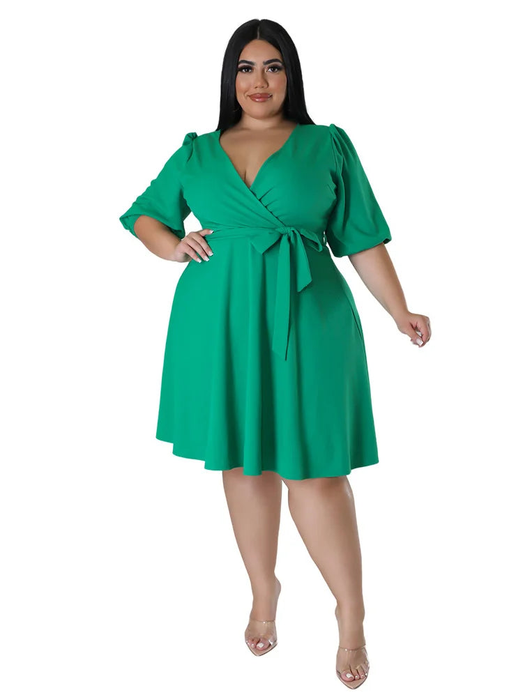 Wmstar Plus Size Dresses for Women Solid V Neck Elegant with Bandage Maxi Dress New In Summer Clothes Wholesale Dropshipping