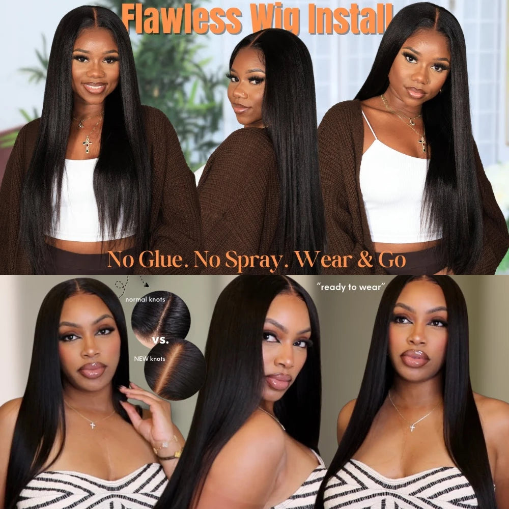 UNICE Hair 5X5 HD Lace Closure Wig Silk Press Yaki Straight Lace Wig Pre Cut Pre Bleached Glueless Wig Human Hair Ready To Wear