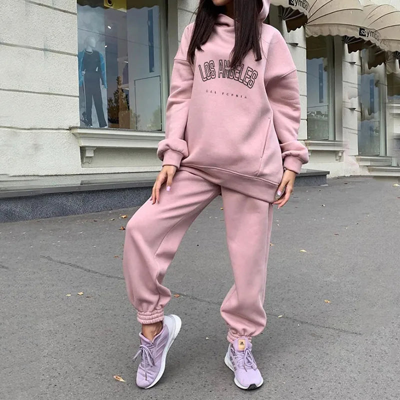 Maxy Women's Tracksuit Casual Fleece Two Piece Sets Oversized Hooded Long Sleeve Female Hoodie Suit Nice Winter Sportwear Ladies Set