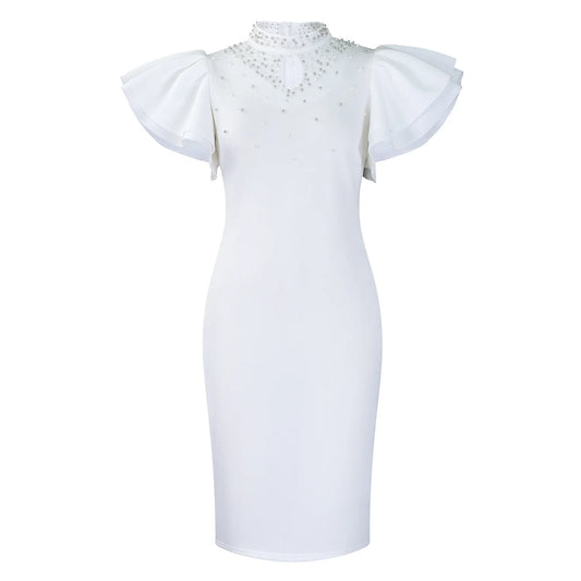 Maxy Dress Women Spring Summer Sexy Ruffle Sleeve Beaded Embroidery African Ethnic Party Evening Gown Dresses