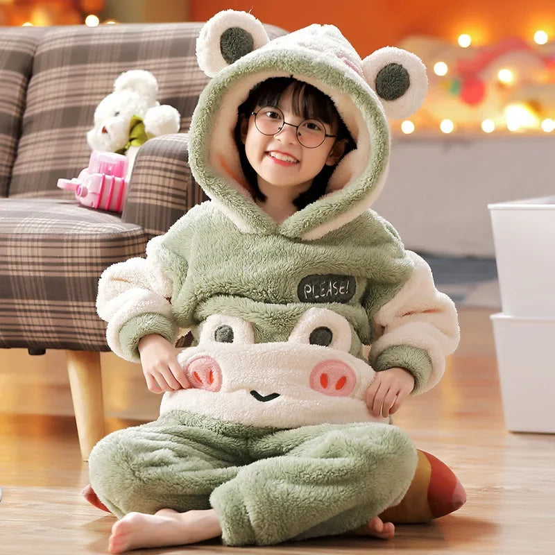 New 2024 Kids Boys Girls Pajamas Cartoon Long Sleeve Cute Warm Tops with Pants Toddler Baby Autumn Winter Sleeping Clothes Sets