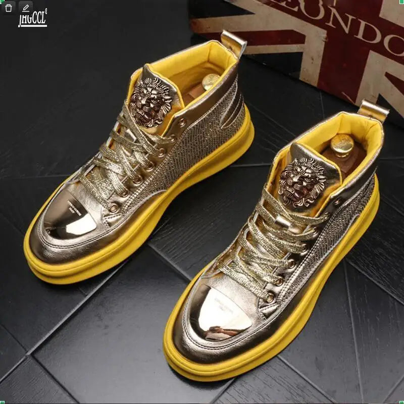 Visco Men's shoes Rhinestone Casual flats Platform ankle boots Motorcycle sneakers Zapatos Hombre A6