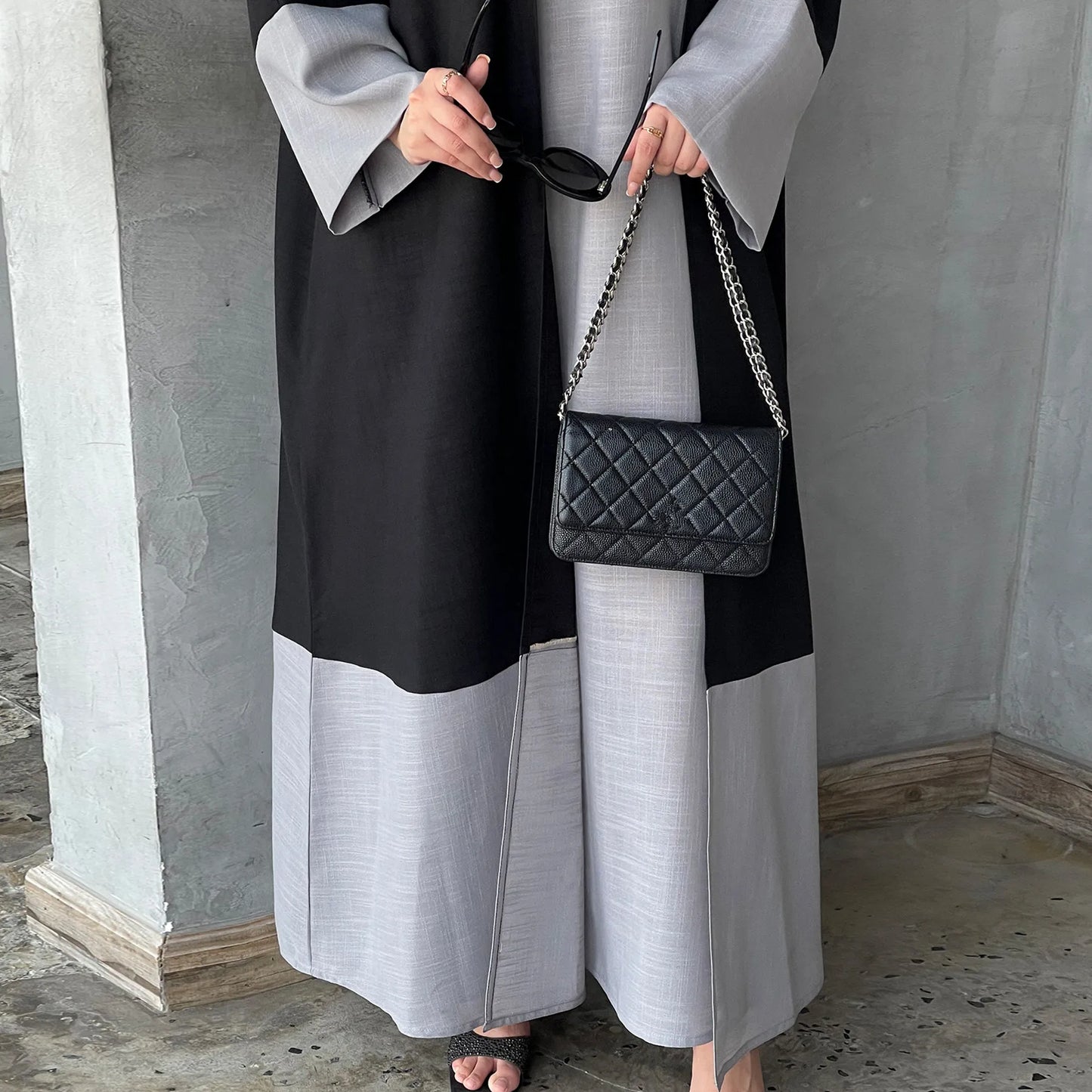 Maxy New Open Abaya and Dress Muslim Sets Women Turkey Elegant Cardigan Gown Fashion Elegant Splice Color Dress Ramadan