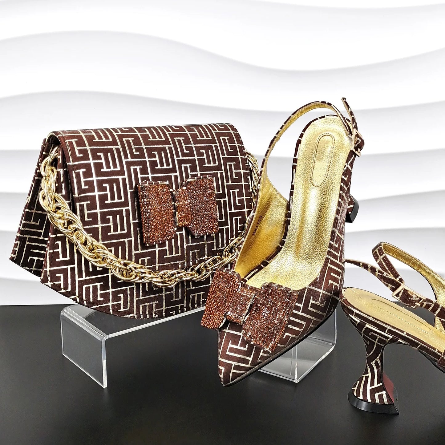 American Style Rhinestone Woman Shoes and Bags Set Latest Italian High Heels Sandals Shoes And Purse Set For Party
