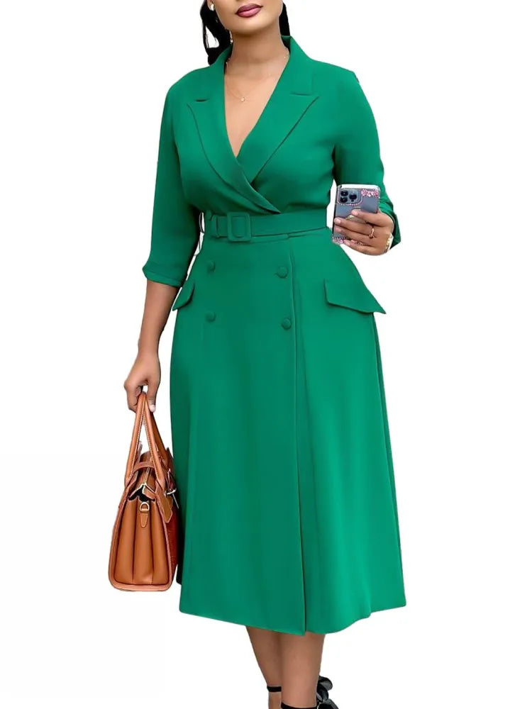 Maxy L-3XL Plus Size Clothes Dresses Women Robes Summer Autumn Loose Street Casual 3XL Big Size Office Lady Midi Dress Oversized