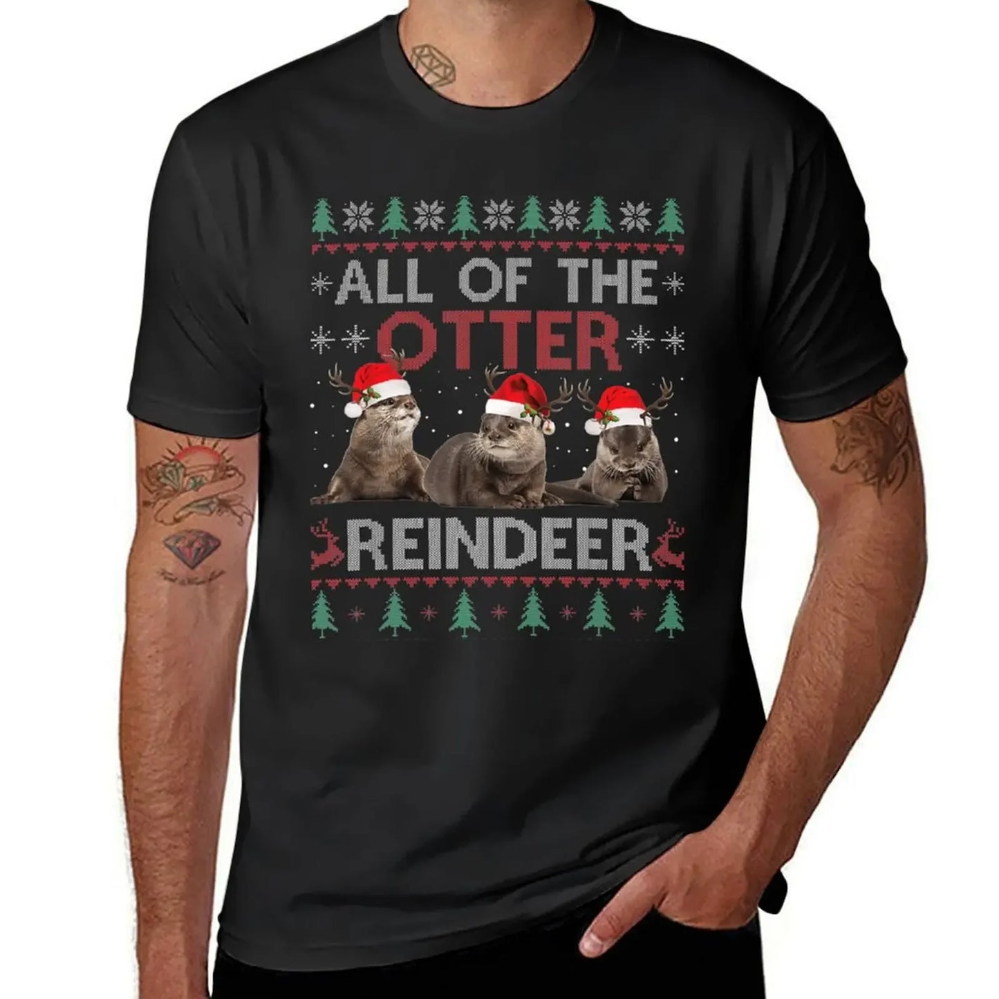 Maxy All Of Otter Reindeer Christmas Ugly Sweater Pajamas Xmas Gi T-Shirt designer shirts summer clothes mens clothes