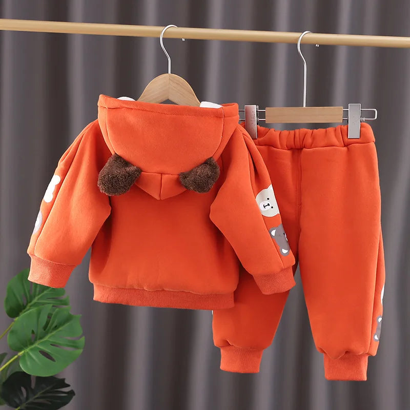 Maxy Plush Baby Boys Clothes Children Cartoon Bear Hoodies Jacket Pants 2Pcs/Set Toddler Casual Sportswear Kids Tracksuit