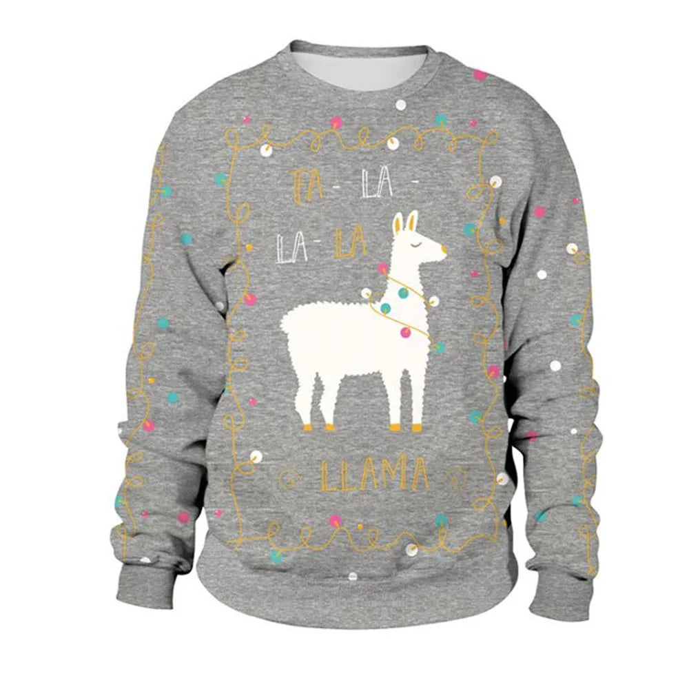 Visco Men Women Alpaca Ugly Christmas Sweatshirt 3D Funny Print Novelty Xmas Sweater Pullover New Year Eve Holiday Party Jumper Tops