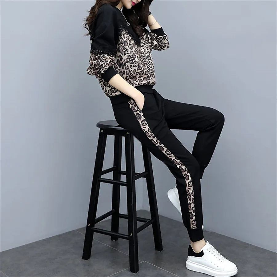 VOLALO Tracksuit For Women 2024 Spring Autumn Female Large Size Loose Two-piece Sets Women's Tops +pants Casual Suits