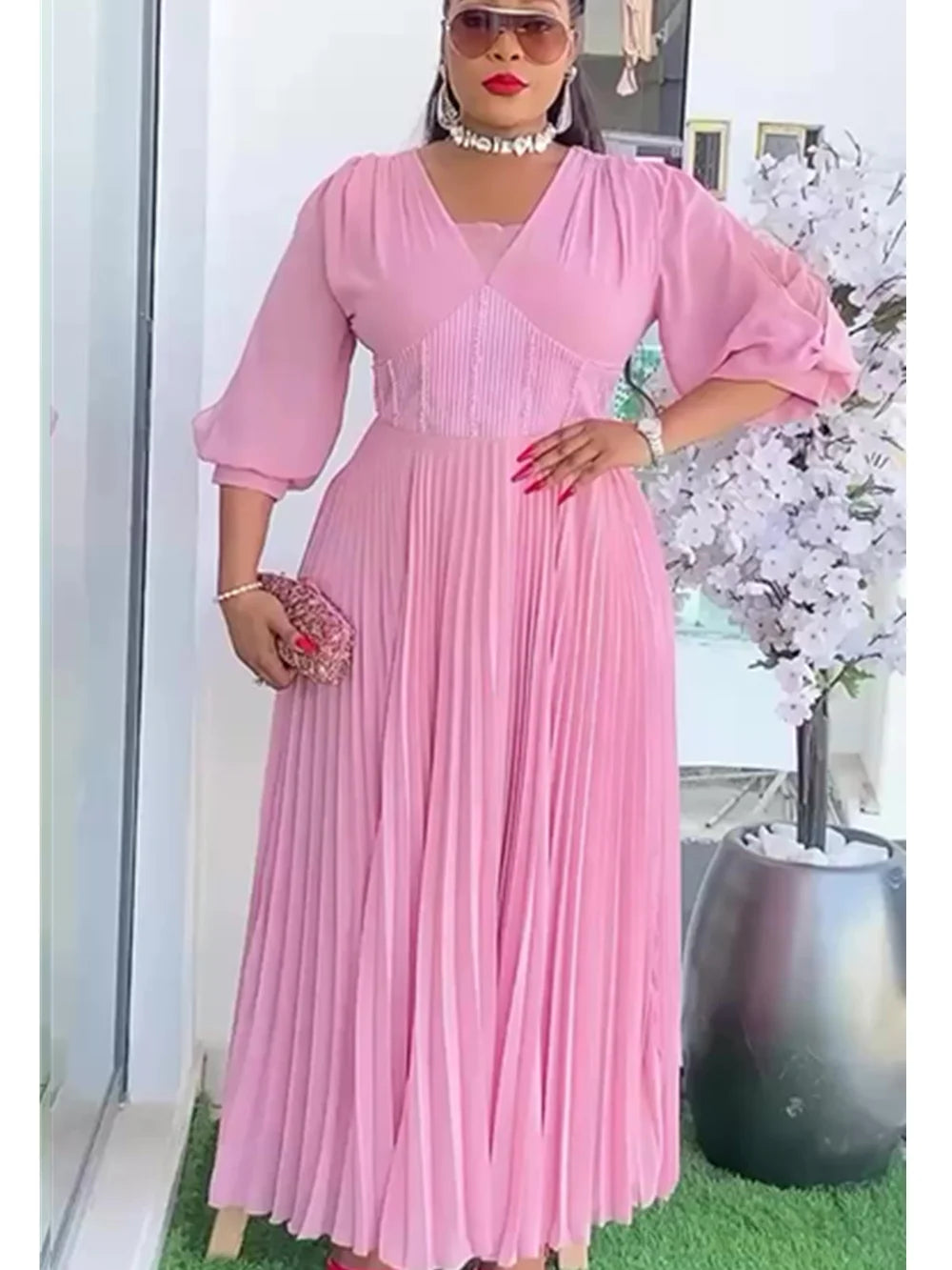 Maxy Plus Size Party Dresses for Women New Summer Fashion Chiffon Long Robe Elegant Turkey Kaftan Muslim Maxy Dress