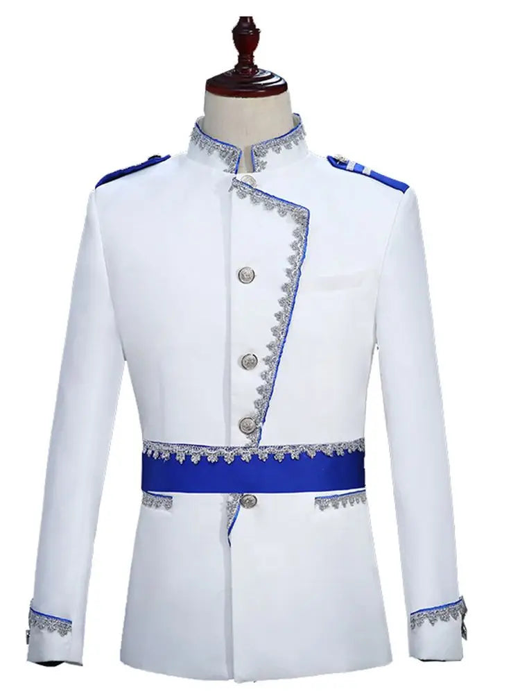 Visco Men Suit Set White Prince Wedding Suit Elegant Uniform Castle Men's Jacket