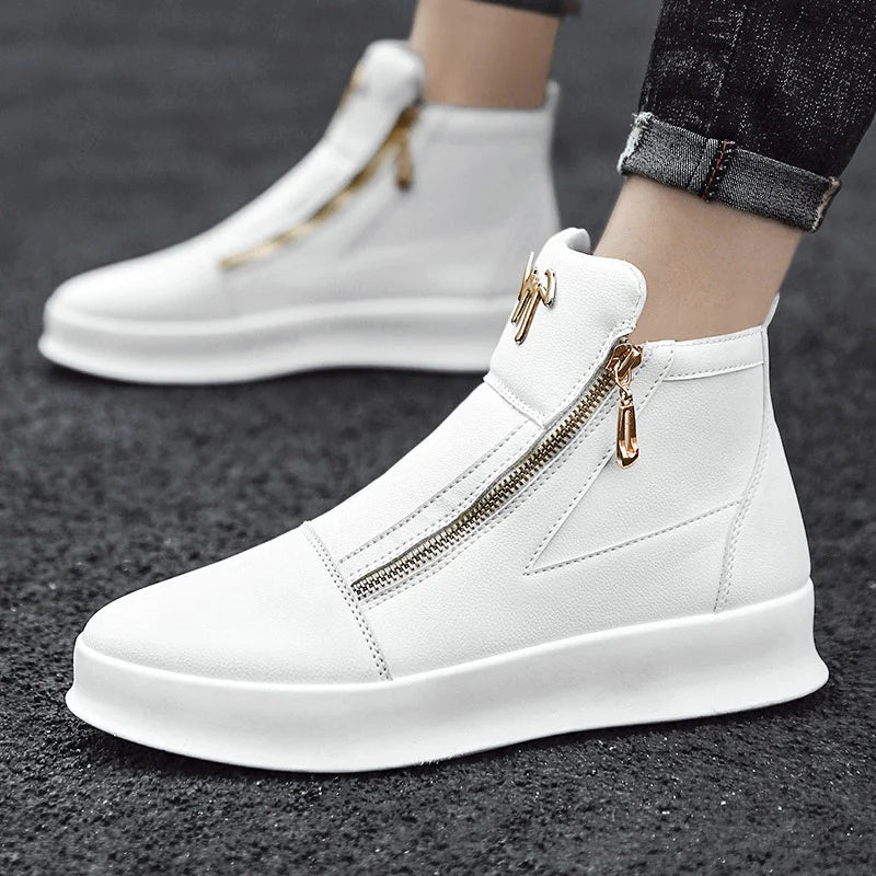 Maxy Fashion High Top Leather Casual Sneaker Men Black Platform Sneakers  Designer Superstar Shoes Men Hip Hop Streetwear Shoes