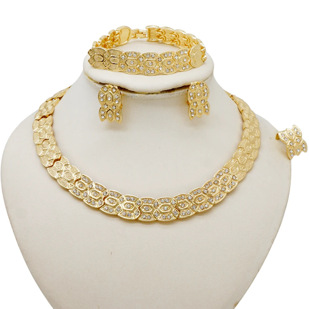 Maxy Luxury African Saudi Gold Color Jewelry Set Necklace Earrings Bracelets  Rings Sets  Wear  Banquets  Pairing Gifts