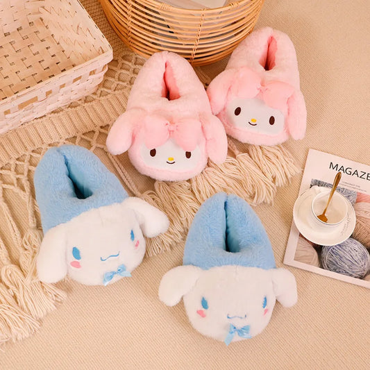 Maxy Cartoon Sanrioed Kuromi Hello Kitty Y2K Plush Slippers Women Melody Cinnamoroll Anime Kawaii Winter Home Cotton Shoes Soft Girl