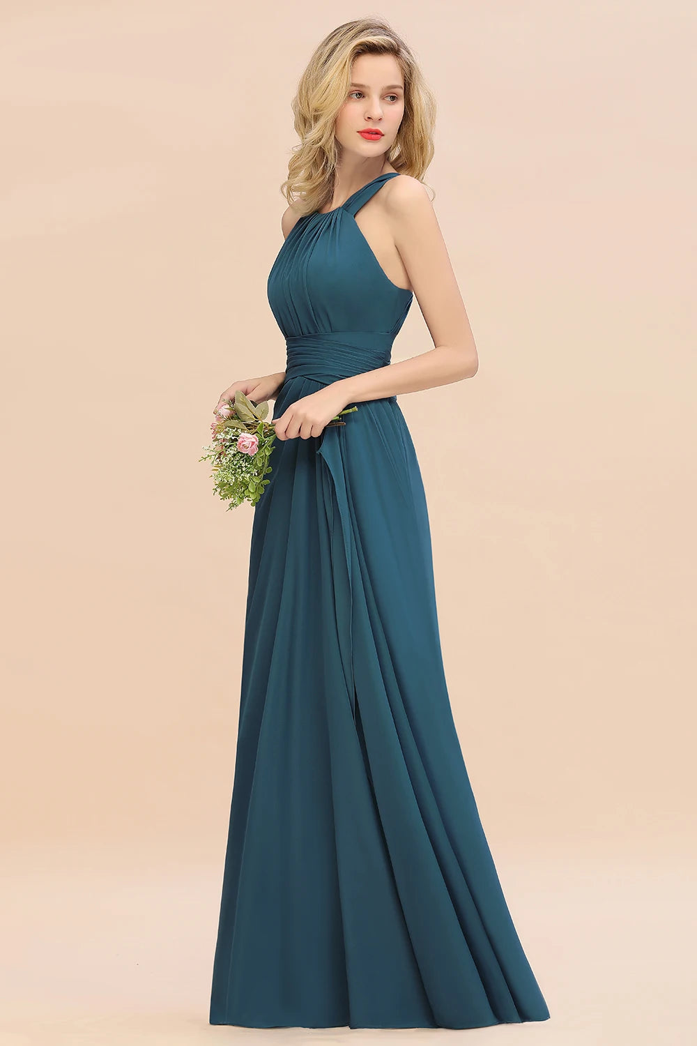 Amay Elegant Pleated Long Bridesmaid Dresses For Wedding Party Women Formal Chiffon Prom Evening Gowns Custom Made
