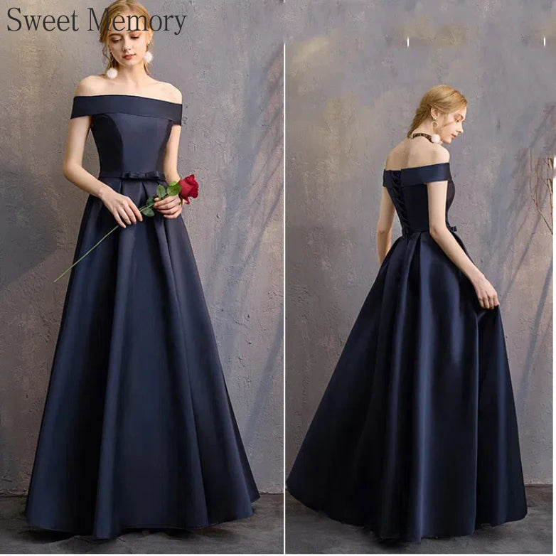 Maxy D4101 Customized Dark Blue Satin Bespoke Occasion Dresses  Vestidos Elegant Woman Long Prom Bridesmaid Party Dress