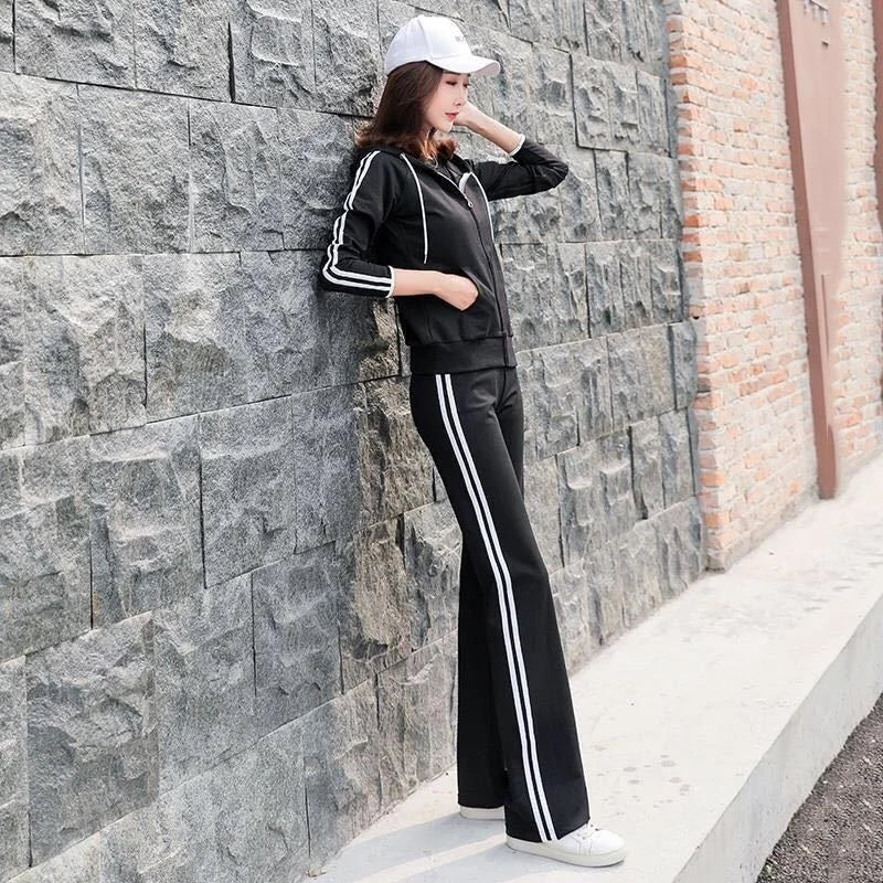 Amay Women's Tracksuit Spring Autumn New Casual Korean Loose Wide Leg Pants Two Piece Set Hooded Sweater Fashion Gym Sports Suit