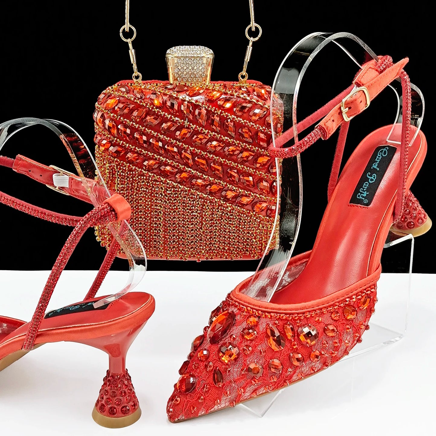 Maxy fashion Shoes and Bag Sets for Evening Party with Stones Handbags Match Bags!