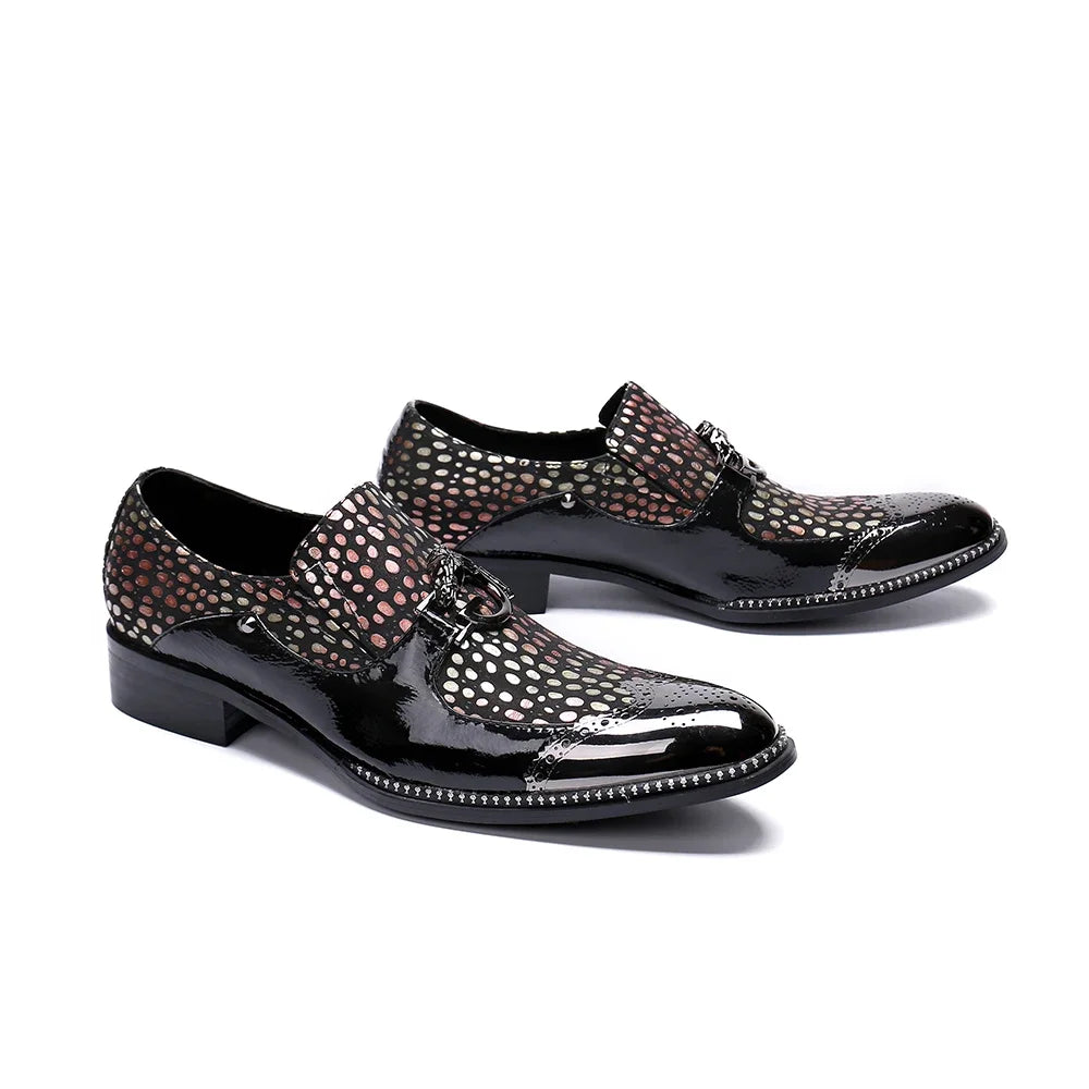 Amay Social Men Print Genuine Leather Shoes Italian Style Wedding Party Man Dress Shoes Pointed Toe Business Male Formal Suit Shoes