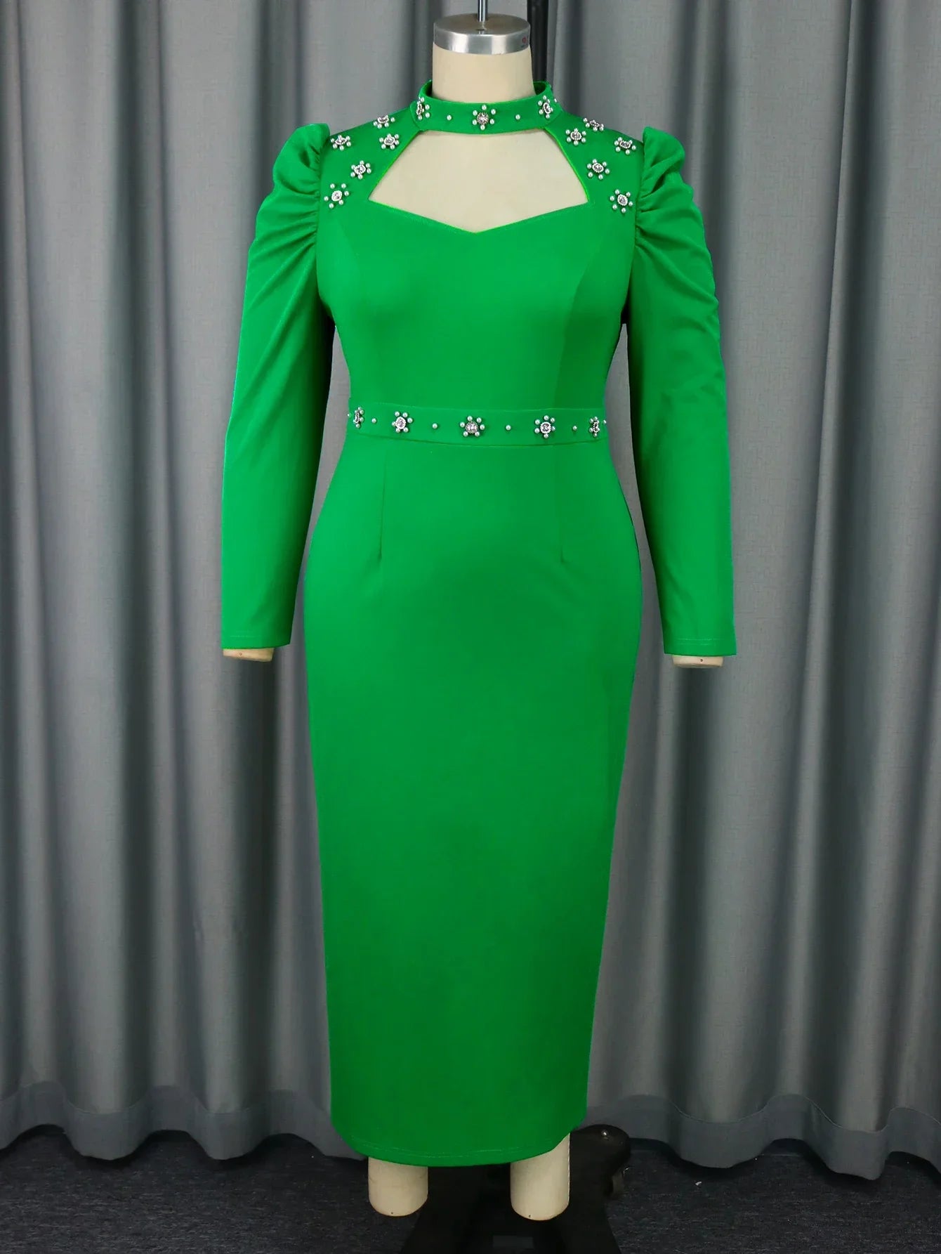 Maxy Green Christmas Dress Elegant Beading Hollow Out High Waist Bodycon New Luxury Diamond Birthday Slim  Xmas Dresses Occasion New