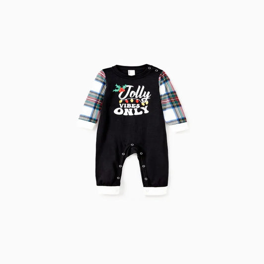 PatPat Christmas Pajamas Family Matching Xmas Light Jolly Vibes Long Sleeves Top Plaid Pants Pjs Sets