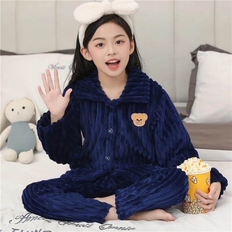 New Kids Max Pajama Sets Boys Girls Autumn Winter Thicken Warm Home Wear Cartoon Lapel Long Sleeve Sleeping Clothing Sets