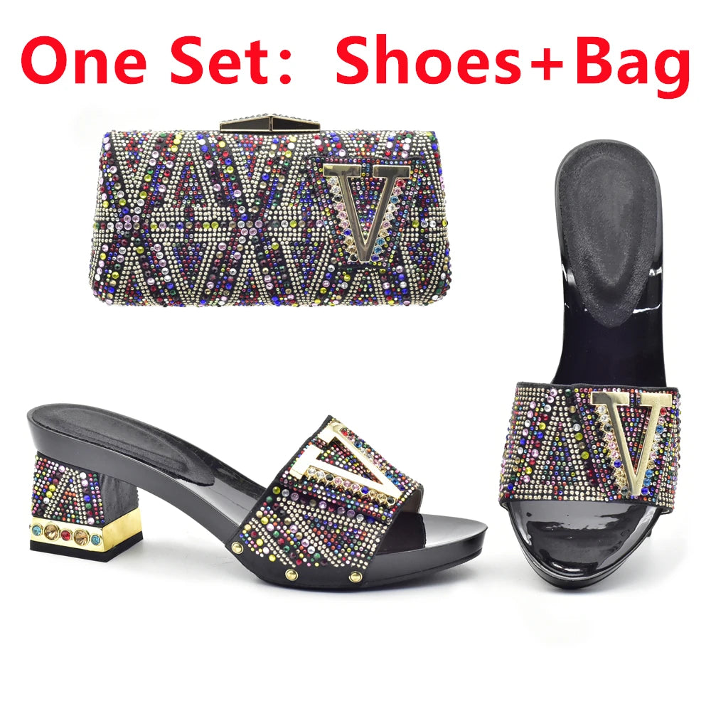 Maxy New Arrival Italian Shoes and Bags To Match Shoes with Bag Set Decorated with Rhinestone African Italian Party Shoes and Bag Set