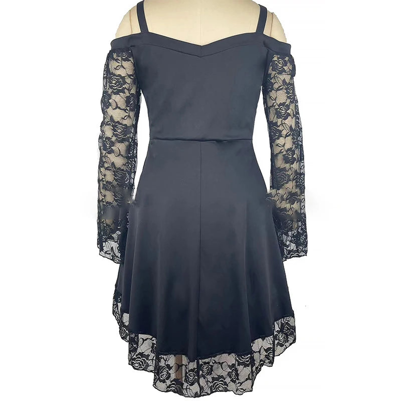 Maxy Women's Summer Gothic Mini Dress Large Size Sexy Off Shoulder Lace Bodycon Dresses Flared Sleeve Bandage Party Plus Size