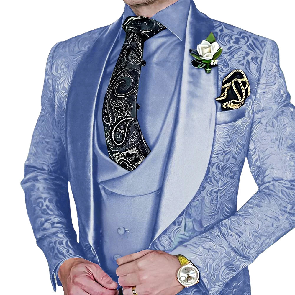 Amay Fashionable Paisley Men's 3-piece Suit Set, Jacquard One Button Blazer, Vest Pants Formal Wedding Party Suits for Men